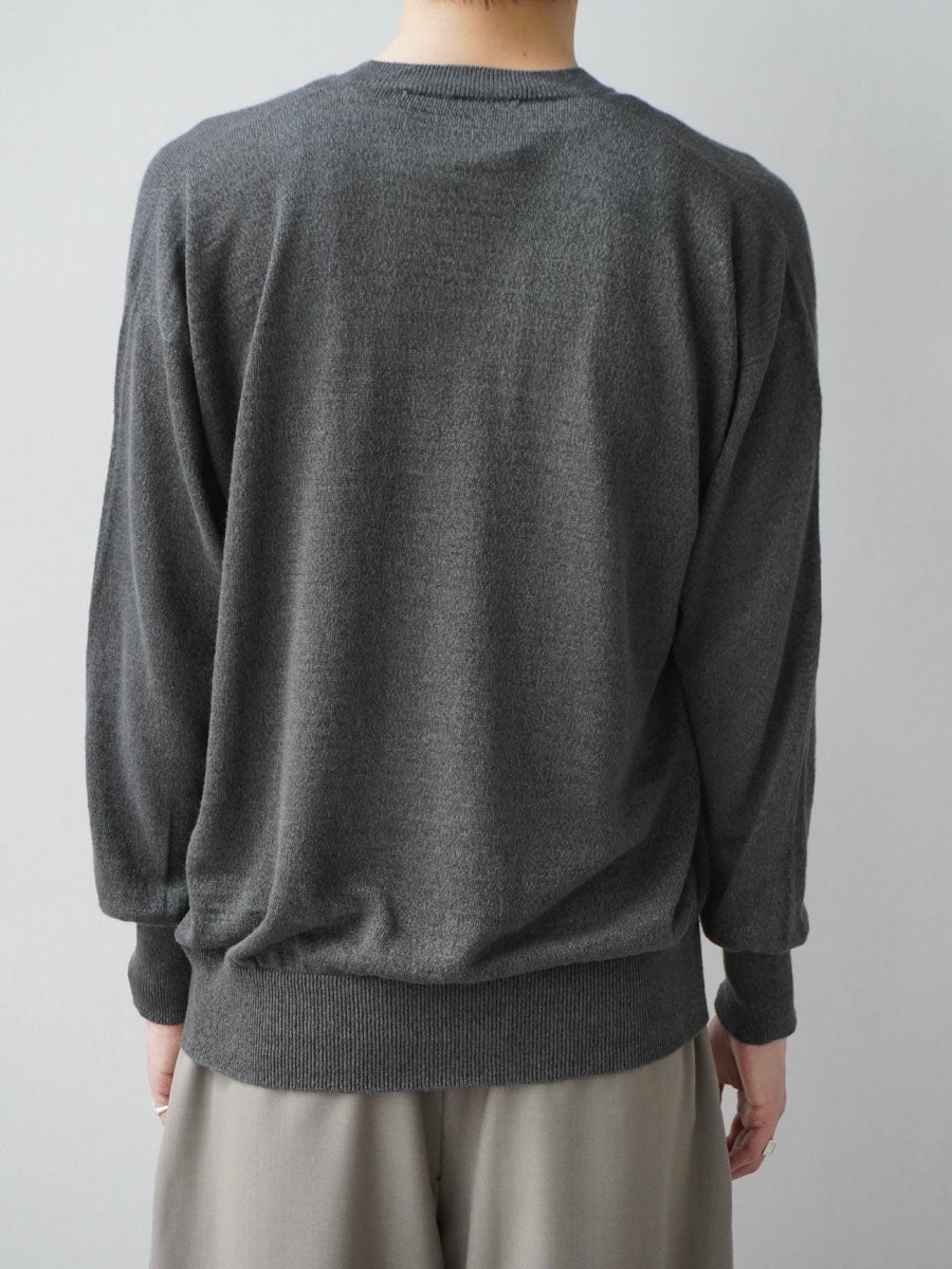 LINEN / SILK PLAIN STITCH V NECK L/S[CHARCOAL] | 1LDK (ワンエル