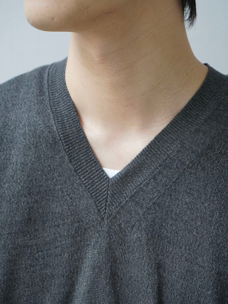 LINEN / SILK PLAIN STITCH V NECK L/S[CHARCOAL] | 1LDK (ワンエル