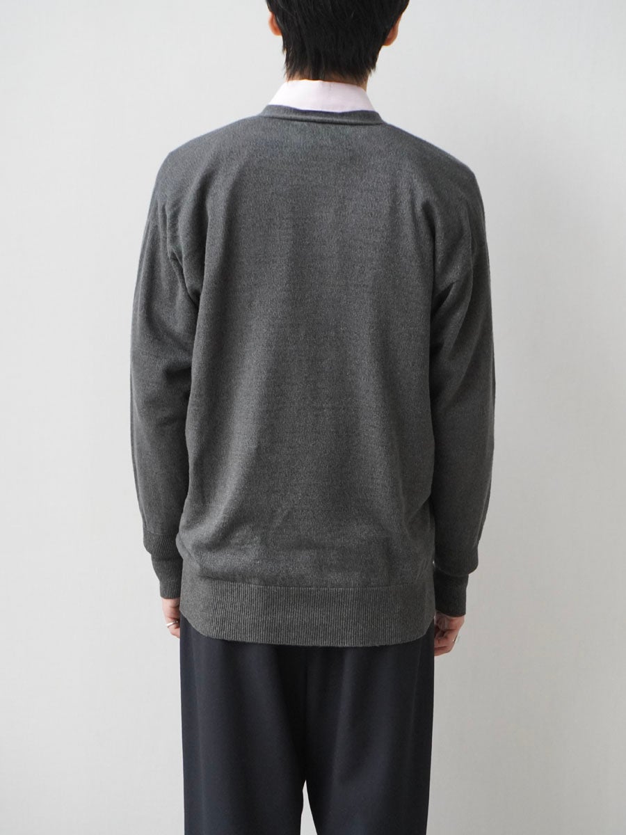 LINEN / SILK PLAIN STITCH V NECK C/D[CHARCOAL] | 1LDK (ワンエル