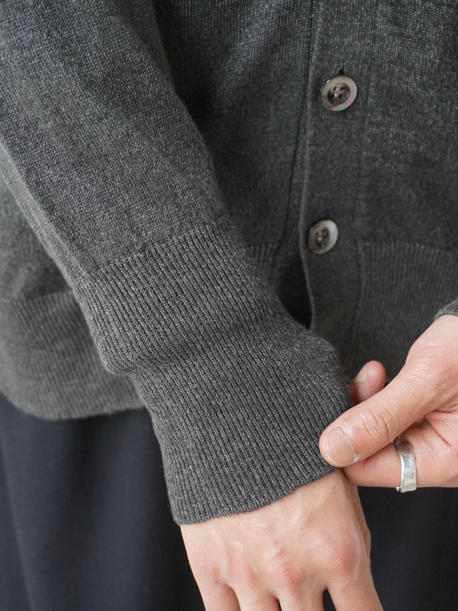 LINEN / SILK PLAIN STITCH V NECK C/D[CHARCOAL] | 1LDK (ワンエル