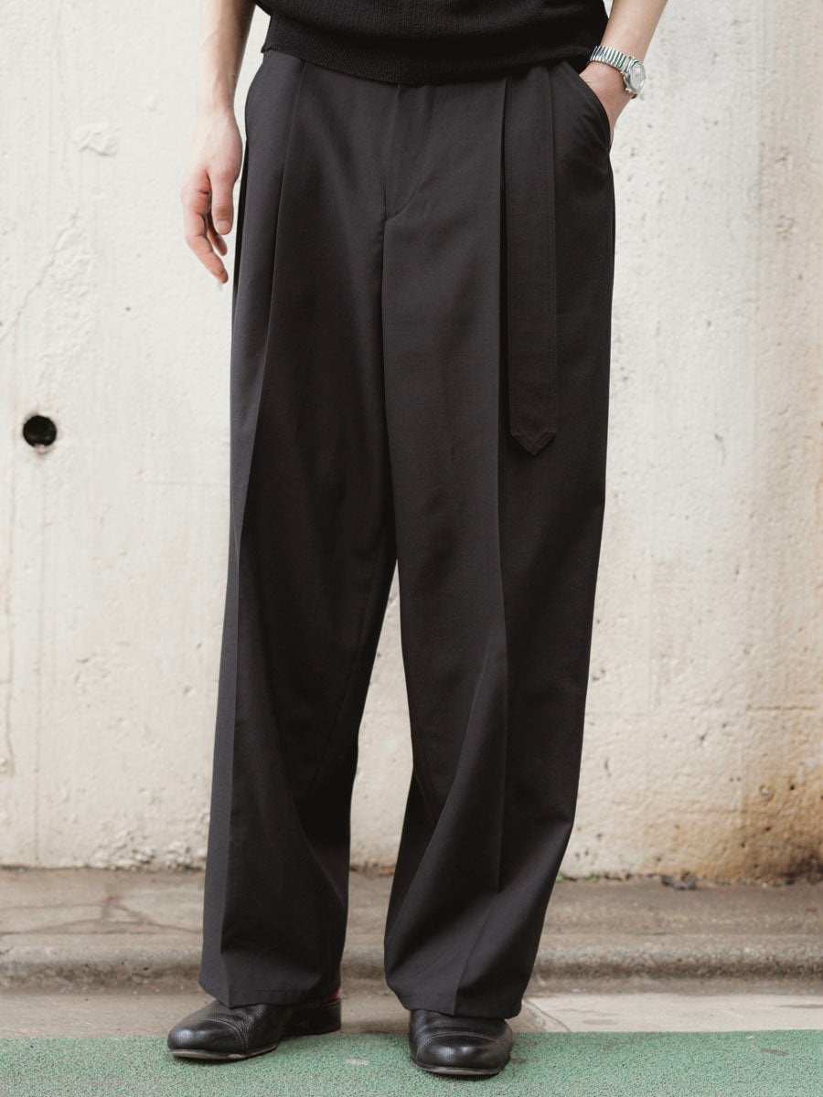 MENS】THE BELTED WIDE PANTS[BLACK] | 1LDK (ワンエルディーケー