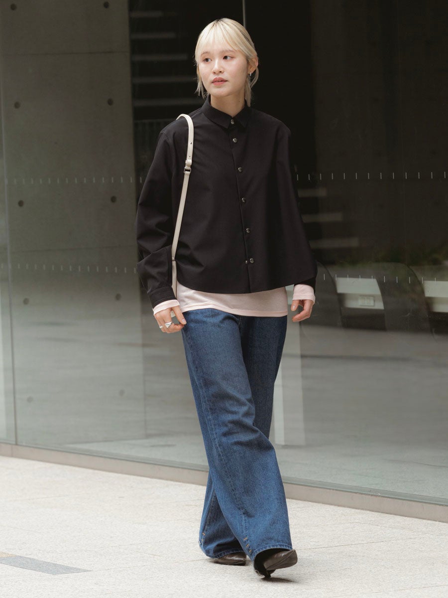 WOMENS】REGULAR COLLAR A-LINE SHIRT[BLACK] | 1LDK (ワンエルディー