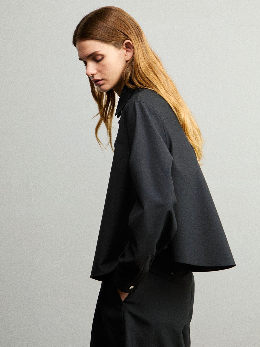 WOMENS】REGULAR COLLAR A-LINE SHIRT[BLACK] | 1LDK (ワンエルディー