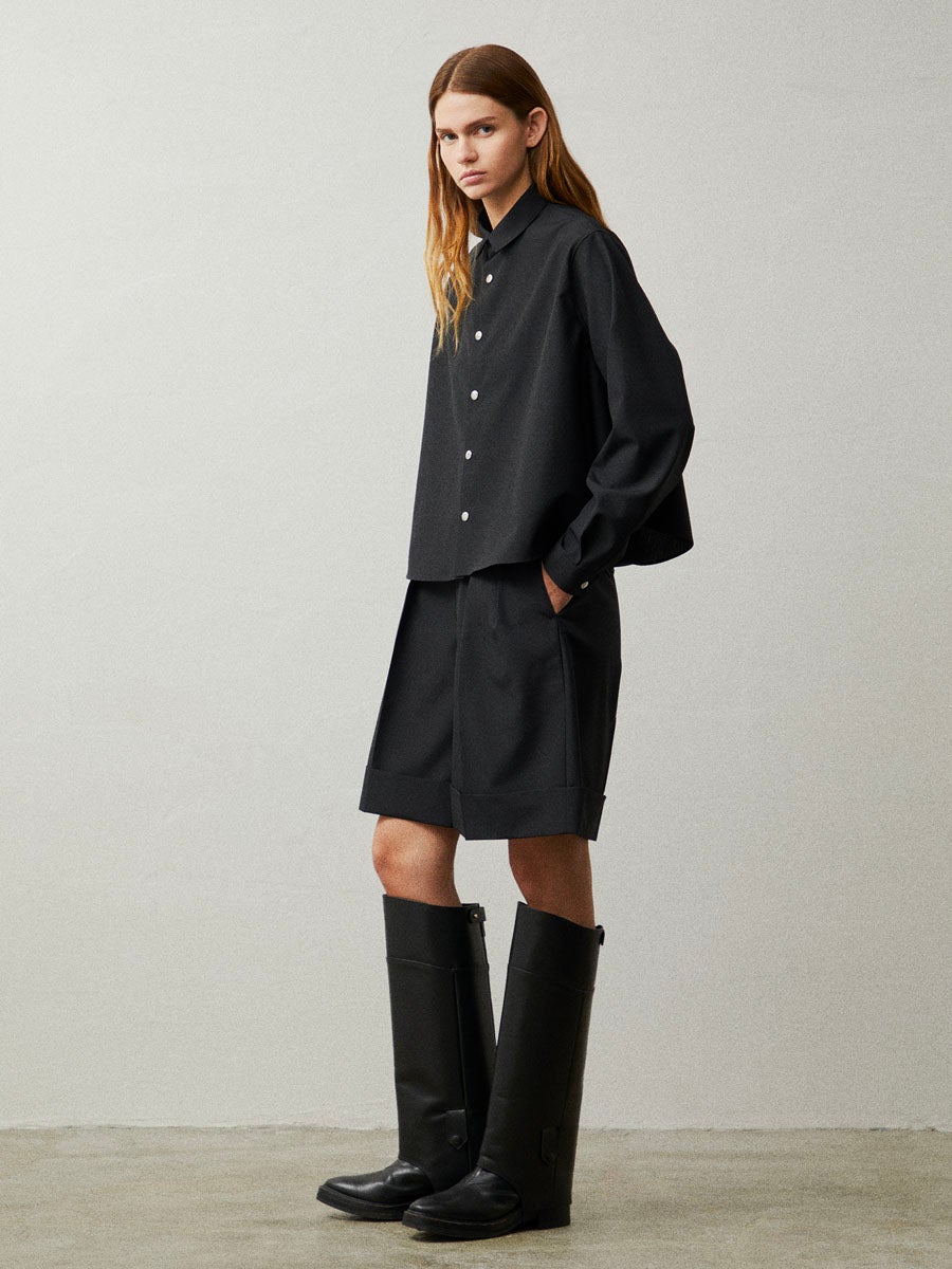 WOMENS】REGULAR COLLAR A-LINE SHIRT[BLACK] | 1LDK (ワンエルディー