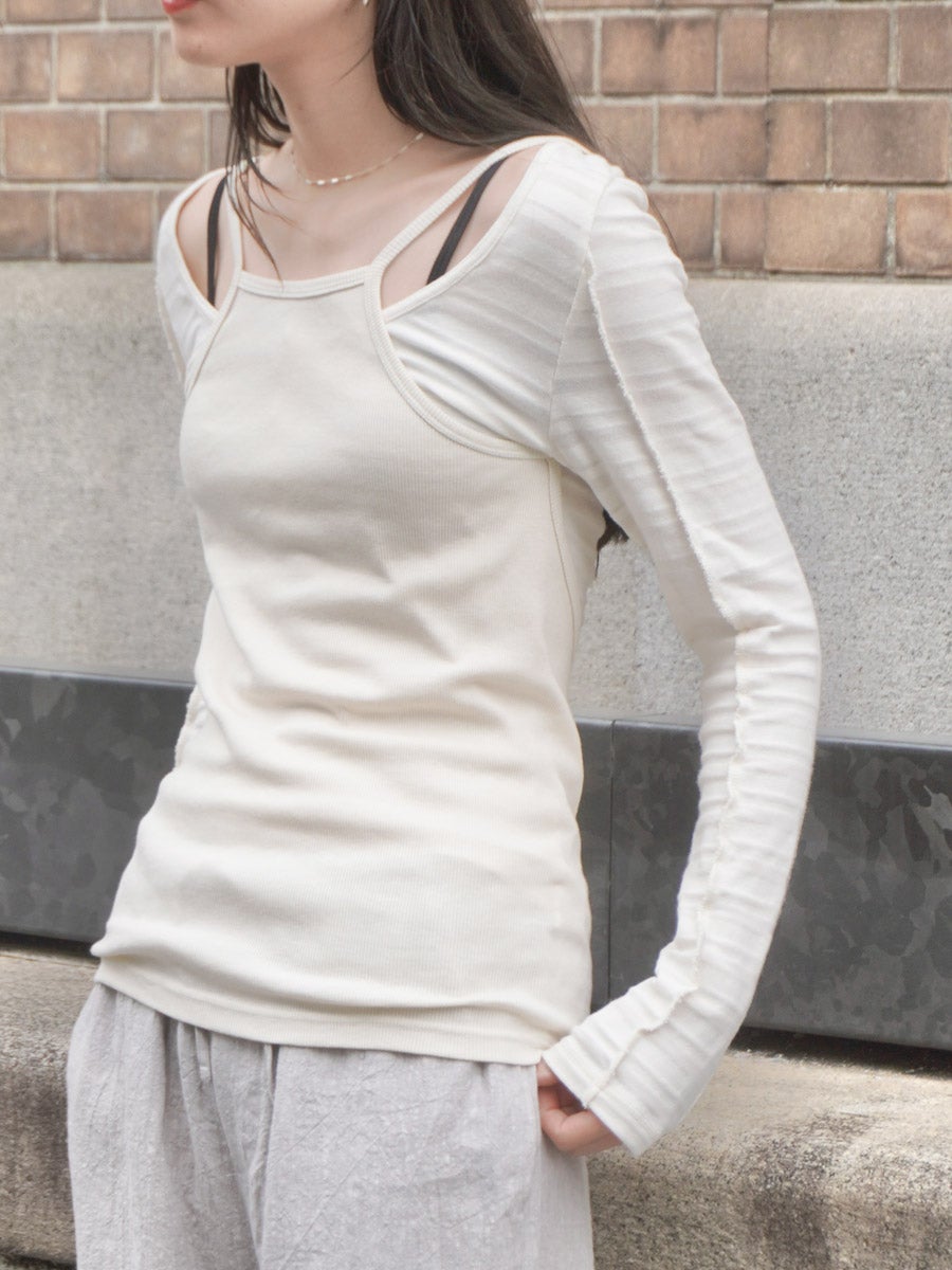 Cotton/Silk Ribbed Open Back Camisole[IVORY] | 1LDK (ワンエル