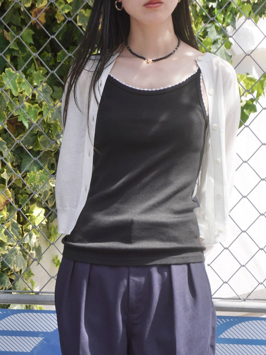 Cotton/Silk Ribbed Camisole w/Emb.[BLACK] | 1LDK (ワンエルディー