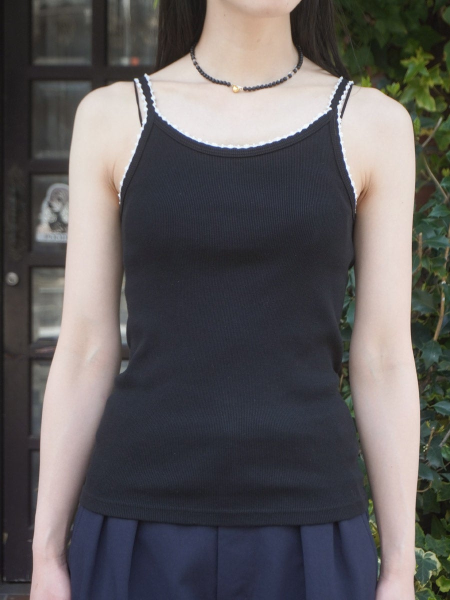 Cotton/Silk Ribbed Camisole w/Emb.[BLACK] | 1LDK (ワンエルディー