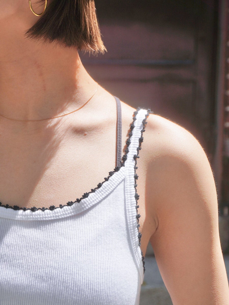 Cotton/Silk Ribbed Camisole w/Emb.[WHITE] | 1LDK (ワンエルディー
