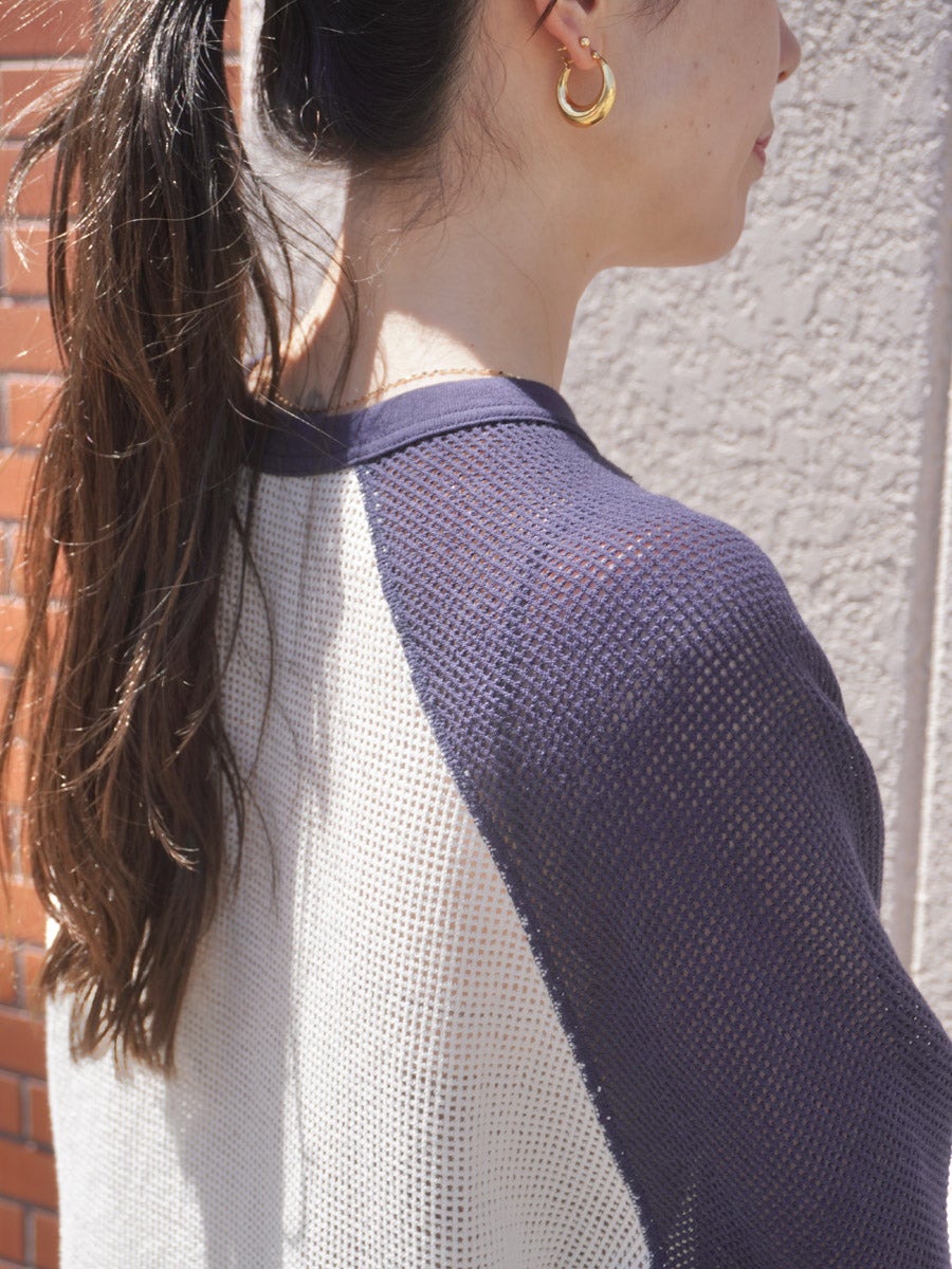 Basket Mesh Raglan L/S Tee [IVORY × NAVY] | 1LDK (ワンエルディー