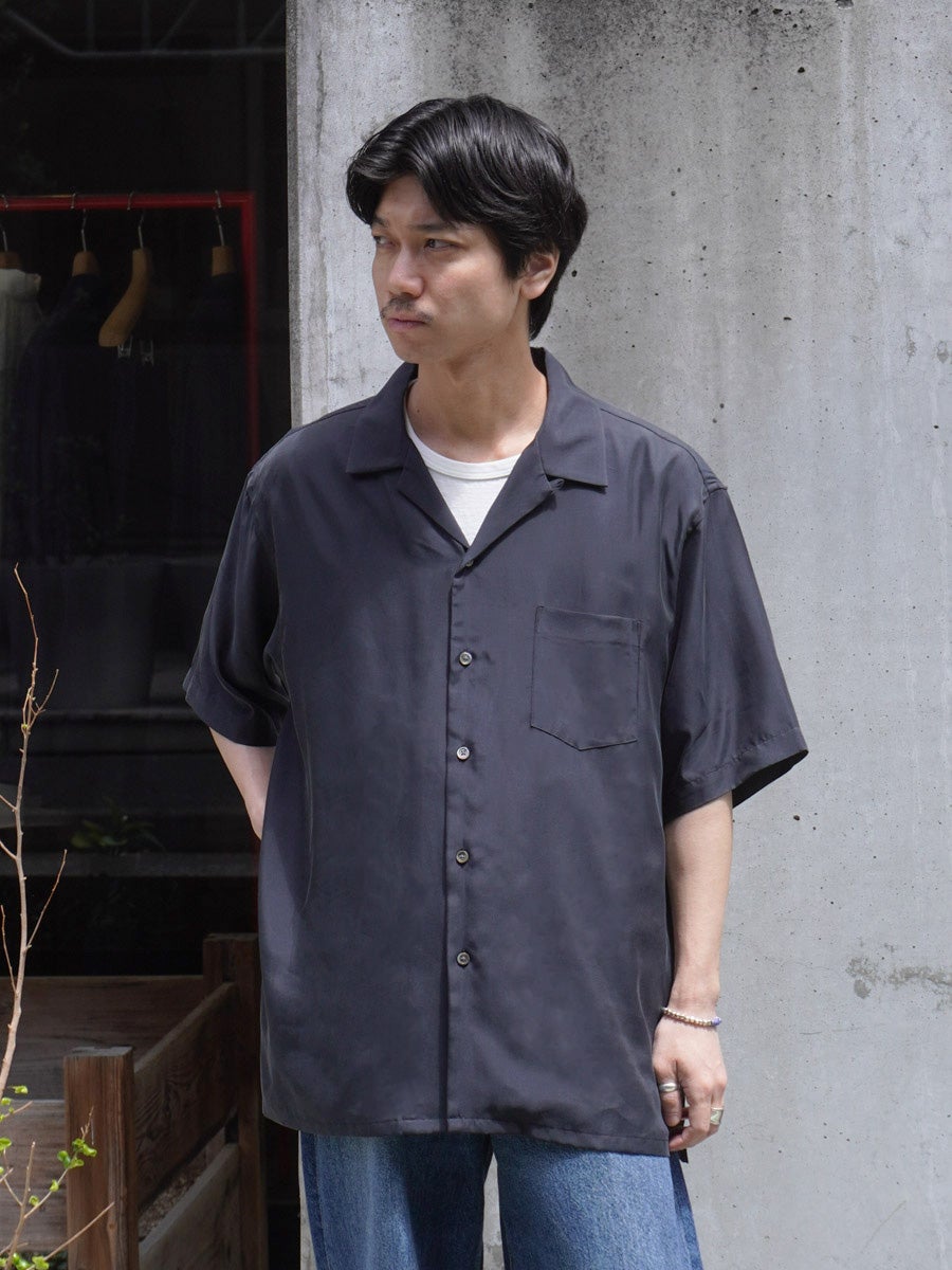 CUPRO TWILL OVERSIZED OPEN COLLAR SS SHIRT[BLACK] | 1LDK (ワンエル