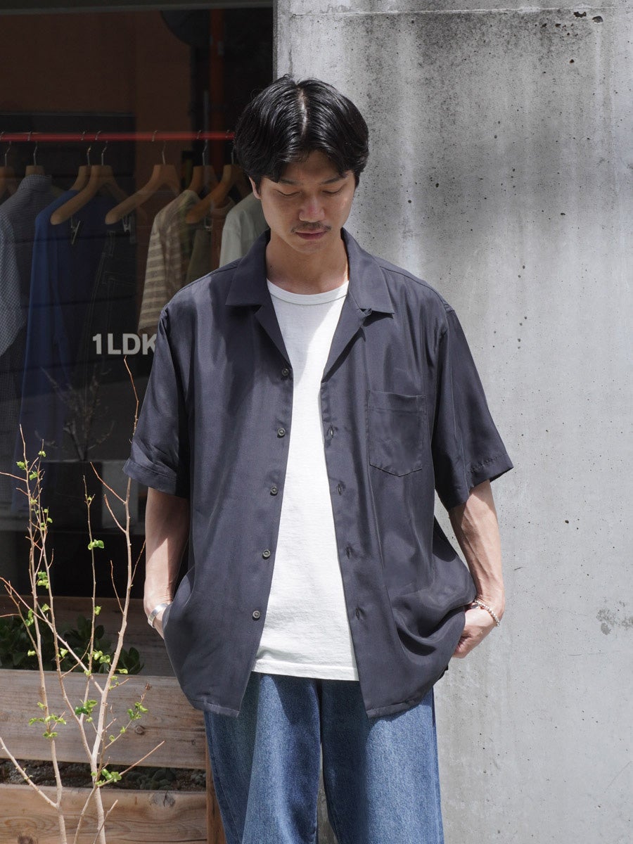 トップス WIRED CUPRO TWILL OVERSIZED OPEN COLLAR SS SHIRT[BLACK] | 1LDK (ワンエル