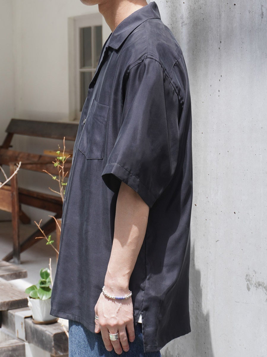 CUPRO TWILL OVERSIZED OPEN COLLAR SS SHIRT[BLACK] | 1LDK (ワンエル