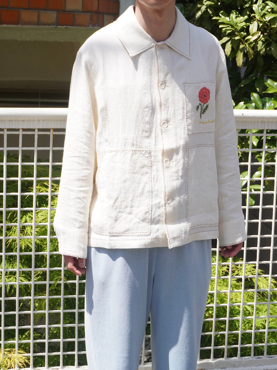 hand embroidered & TRIM linen jacket[IVORY] | 1LDK (ワンエルディー