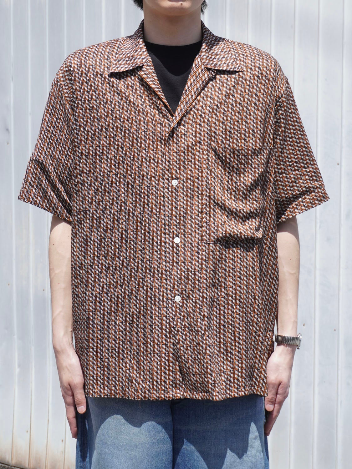 Vintage Pattern Printed Open Collar Shirt[ORANGE] | 1LDK (ワンエル