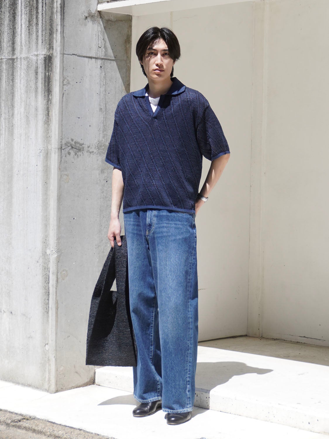 Diagonal Knit Skipper Shirt[NAVY] | 1LDK (ワンエルディーケー) 公式