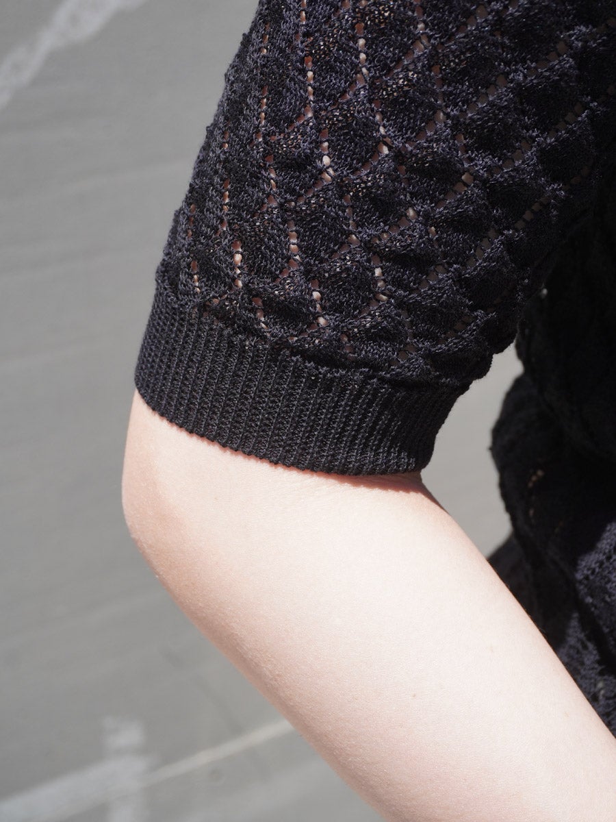 Open Work S/S Knit Cardigan[BLACK] | 1LDK (ワンエルディーケー