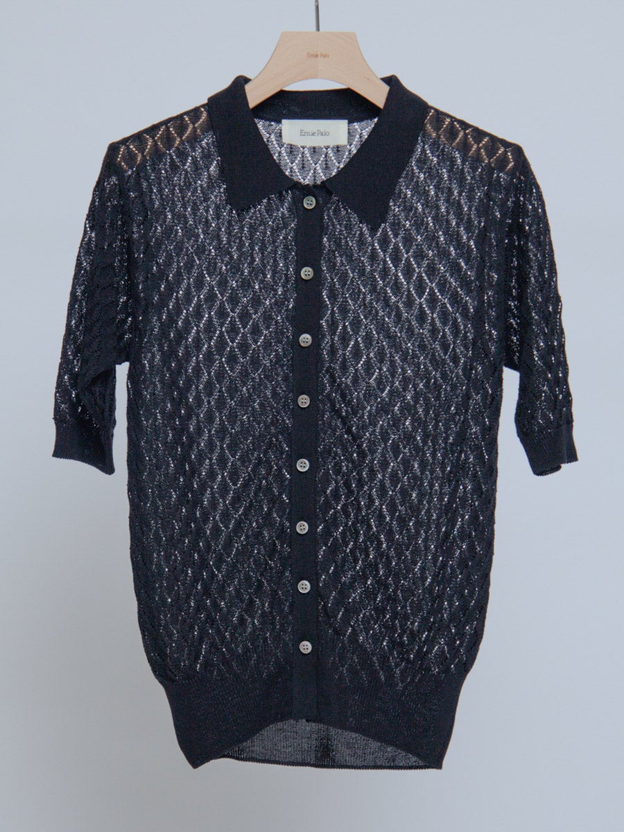 Open Work S/S Knit Cardigan[BLACK] | 1LDK (ワンエルディーケー