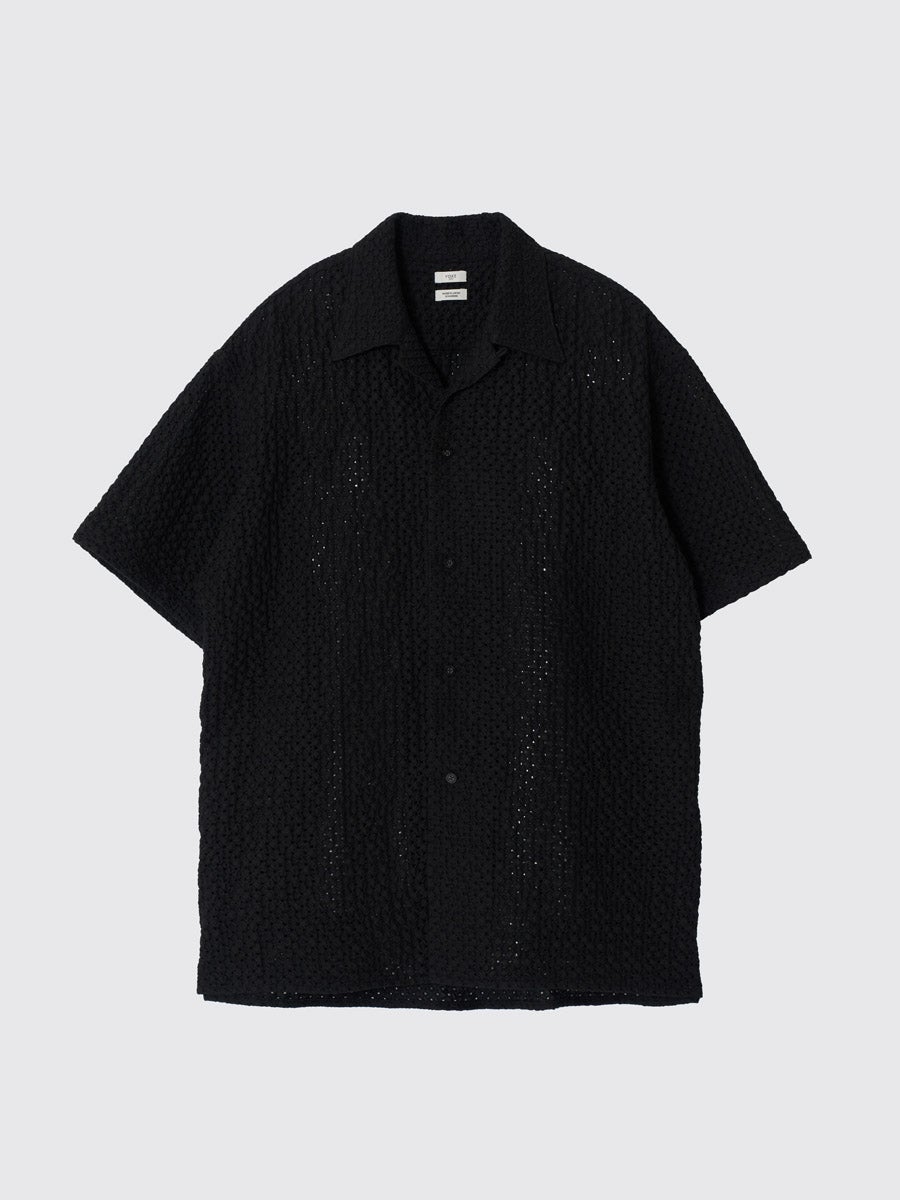 EMBROIDERY OPEN COLLAR SHIRT[BLACK] | 1LDK (ワンエルディーケー