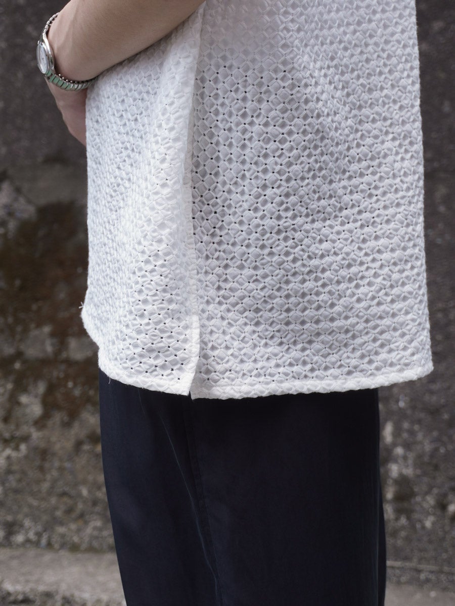 EMBROIDERY OPEN COLLAR SHIRT[WHITE] | 1LDK (ワンエルディーケー