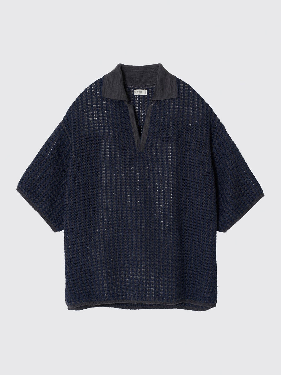 MESH KNIT SKIPPER POLO SHIRT[NAVY] | 1LDK (ワンエルディーケー