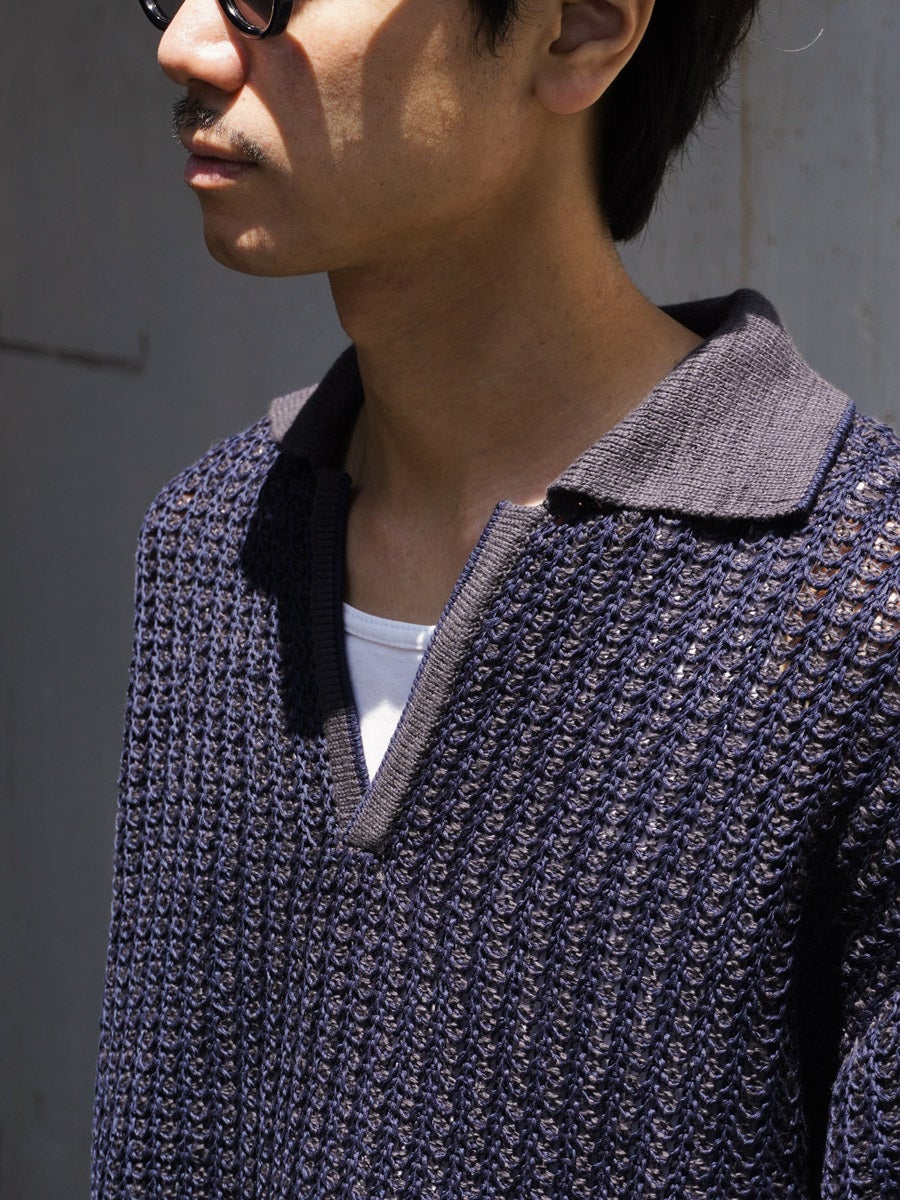 MESH KNIT SKIPPER POLO SHIRT[NAVY] | 1LDK (ワンエルディーケー