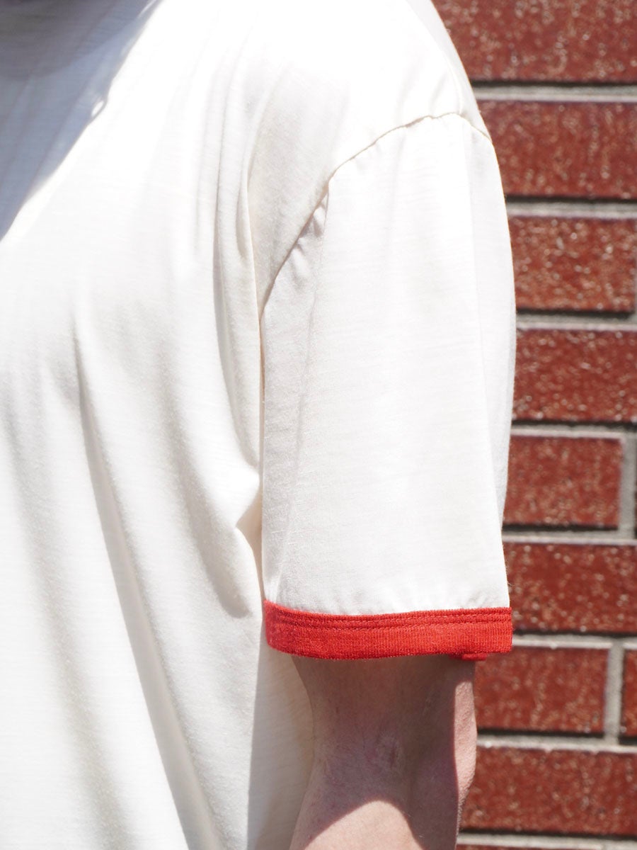 36G Wool Ringer T-shirt[IVORY × RED] | 1LDK (ワンエルディーケー