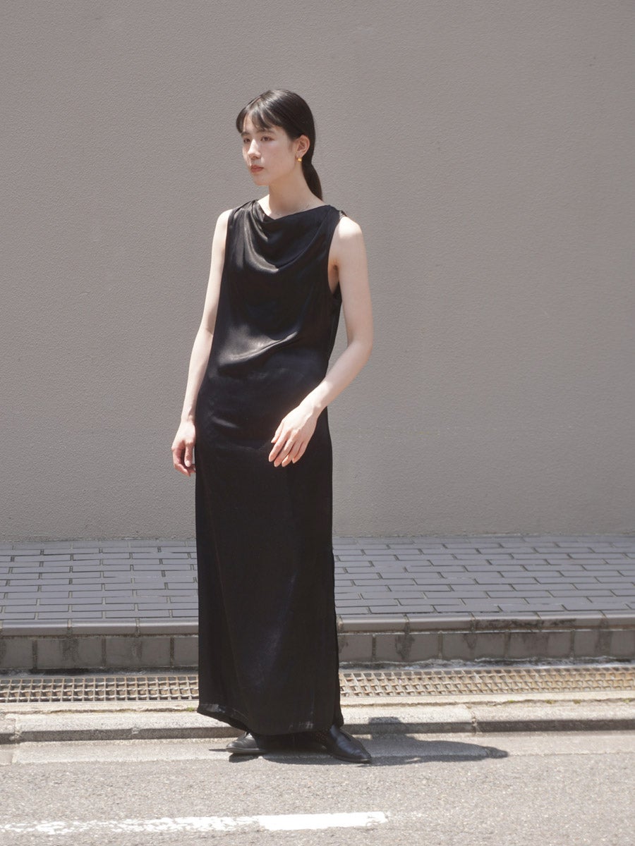 Collagen Satin Draped Dress[BLACK] | 1LDK (ワンエルディーケー