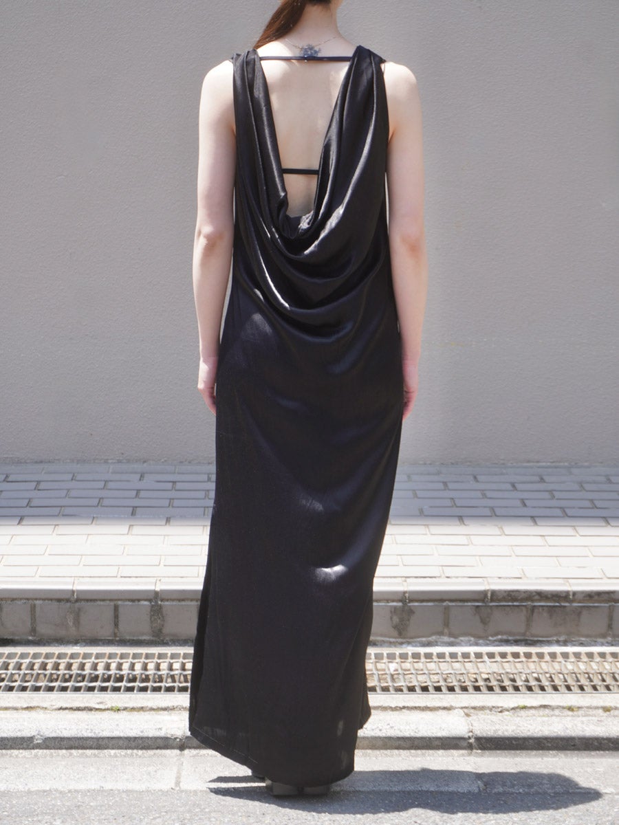 Collagen Satin Draped Dress[BLACK] | 1LDK (ワンエルディーケー