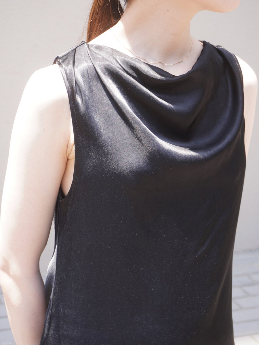 Collagen Satin Draped Dress[BLACK] | 1LDK (ワンエルディーケー