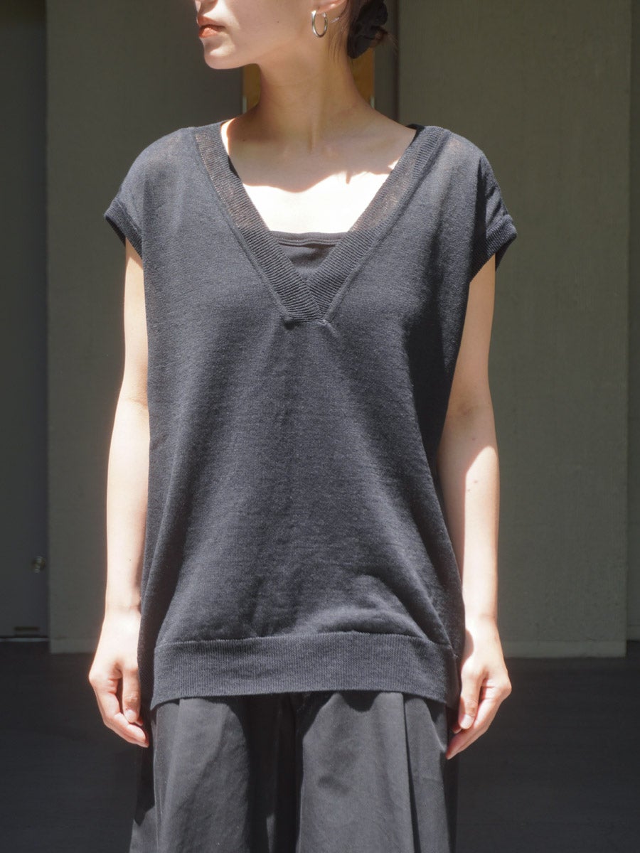 V-Neck Linen Knit Vest[Black] | 1LDK (ワンエルディーケー) 公式サイト