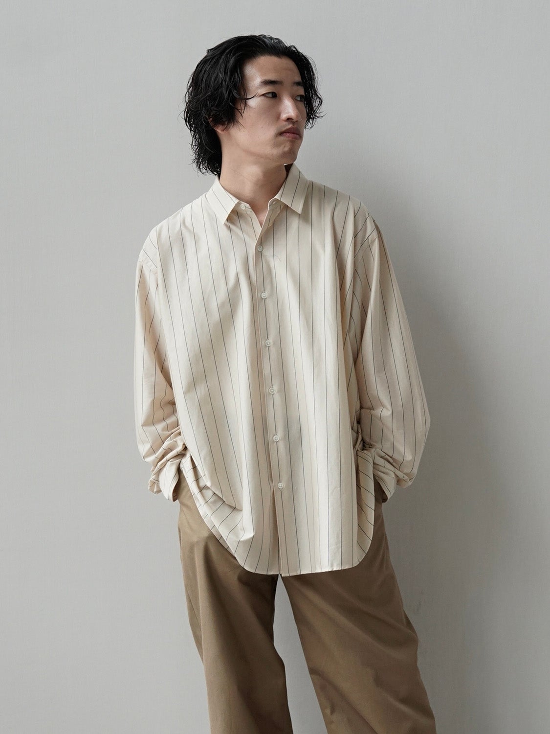 46G Stripe Atmosphere Shirt[BEIGE NAVY] | 1LDK (ワンエルディーケー