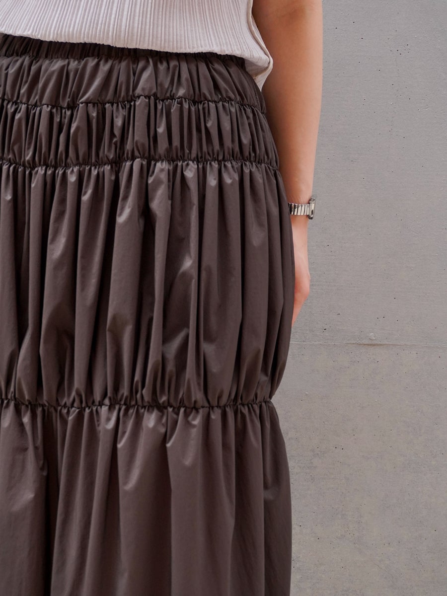 NYLON SHIRRING SKIRT[BROWN] | 1LDK (ワンエルディーケー) 公式サイト