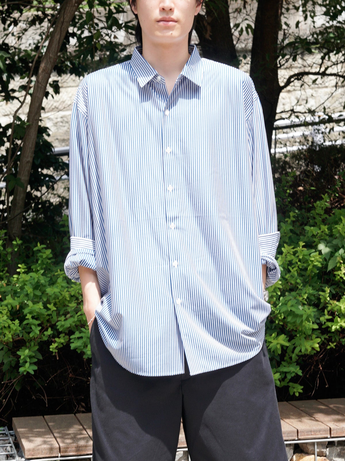 46G Stripe Modest Shirt[NAVY WHITE] | 1LDK (ワンエルディーケー